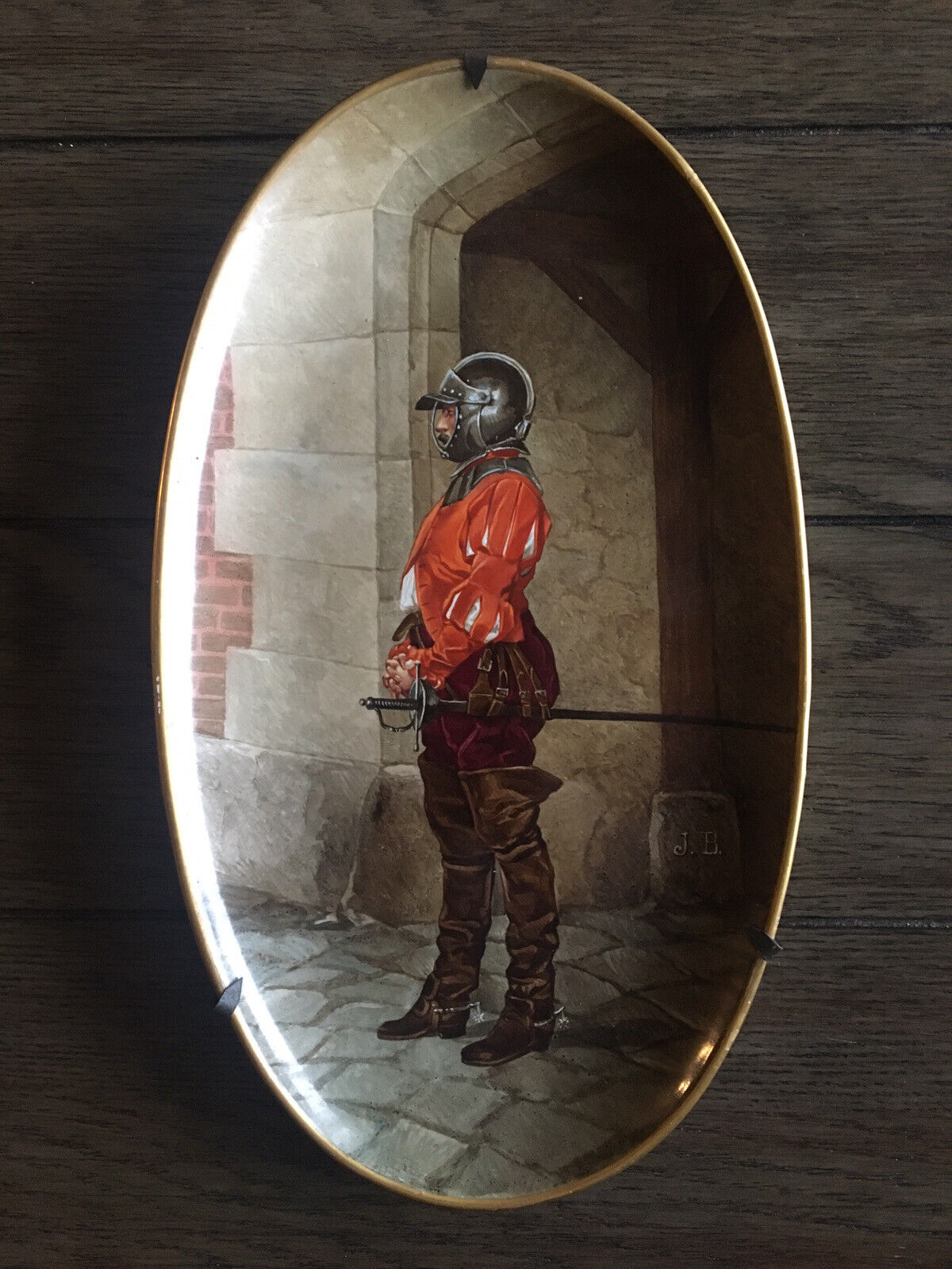 Hautin Boulenger Choisy Le Roi Enamel Portrait Plate of Guardsman-Made in France