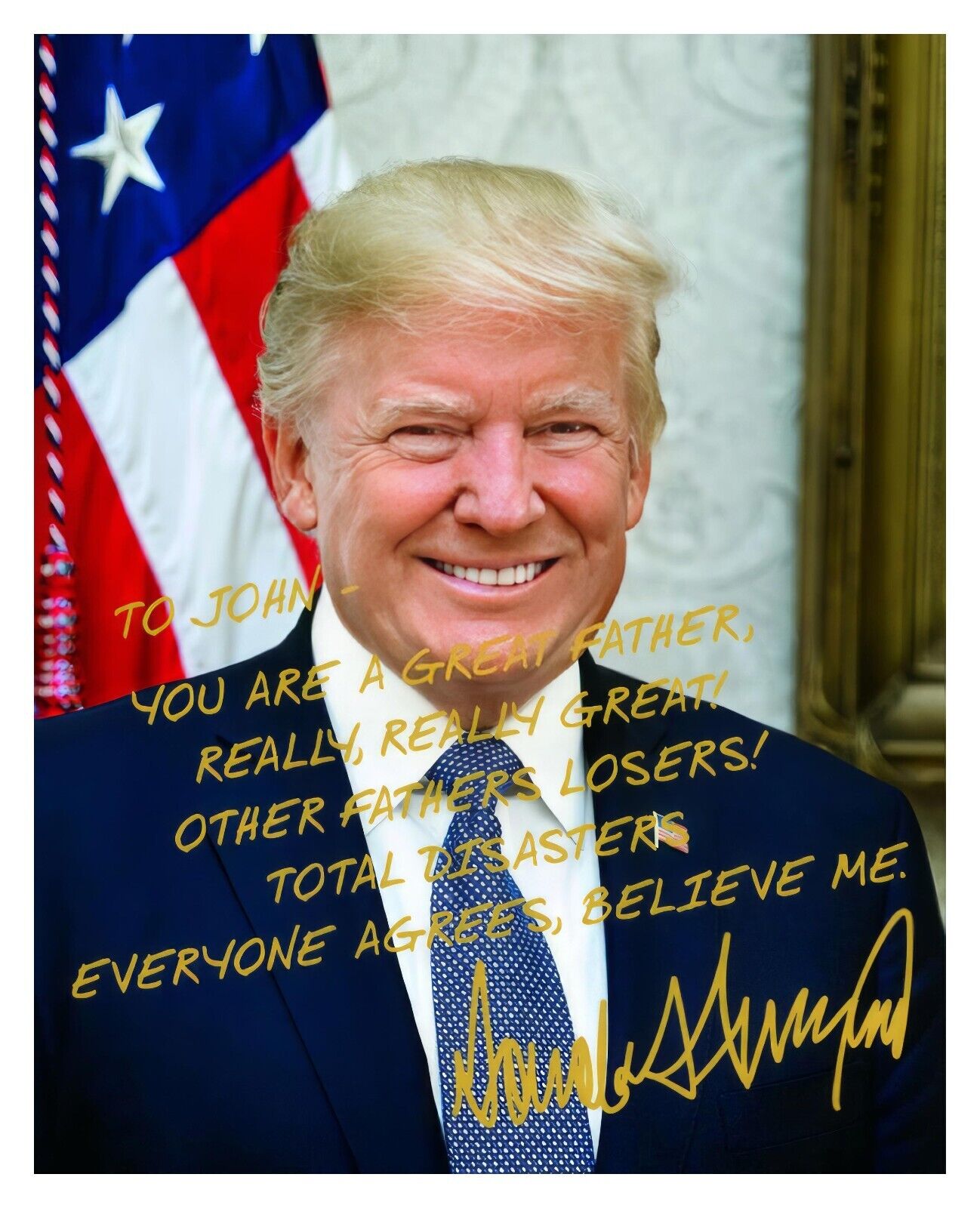 PRESIDENT DONALD TRUMP FATHERS DAY/BIRTHDAY PERSONALIZED MESSAGE 8X10 PHOTO