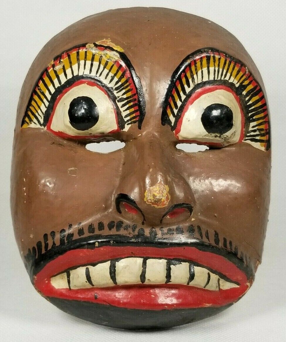 Fine Fine Sri Lanka Sri Lankan carved Polychrome Wood Ritual Dance Mask, 5\