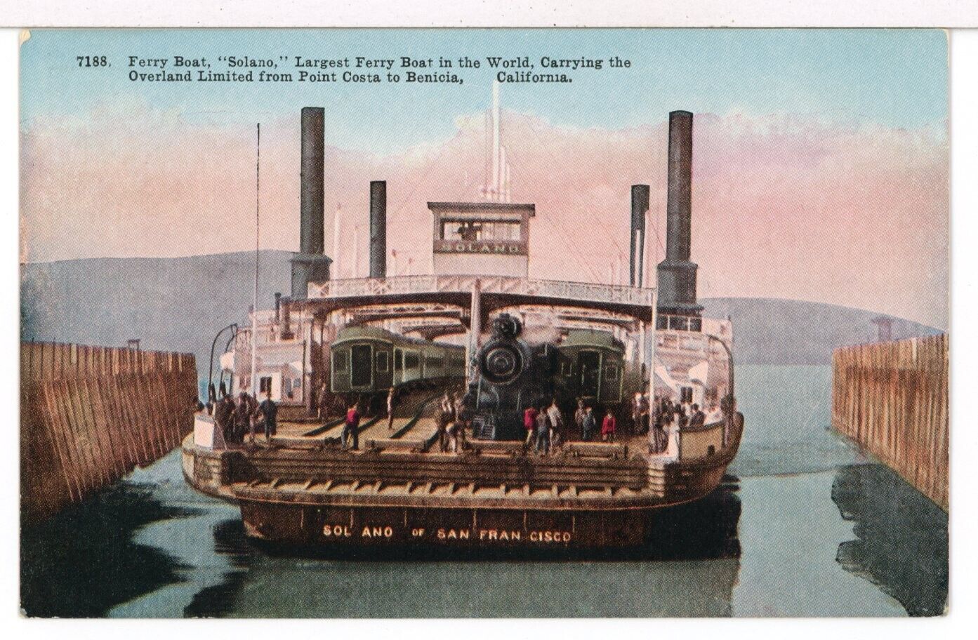 SP Ferry SOLANO with OVERLAND LIMITED Pt. Costa - Benicia CA 1907-1915 Postcard