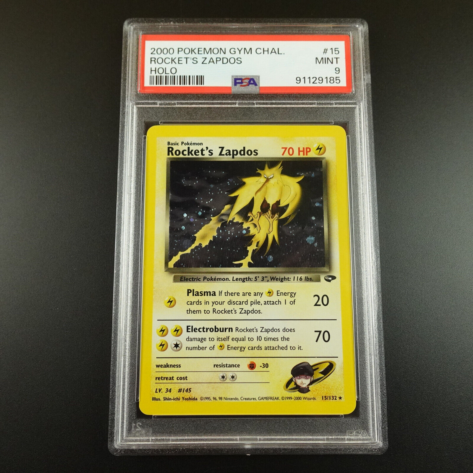 PSA 9 Rocket\'s Zapdos 15/132 Gym Challenge Holo Rare Graded Pokemon Card