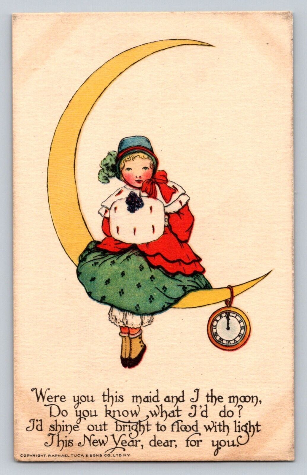 c1910 Raphael Tuck Schmucker Ye Olden Days Crescent Moon New Year  P417
