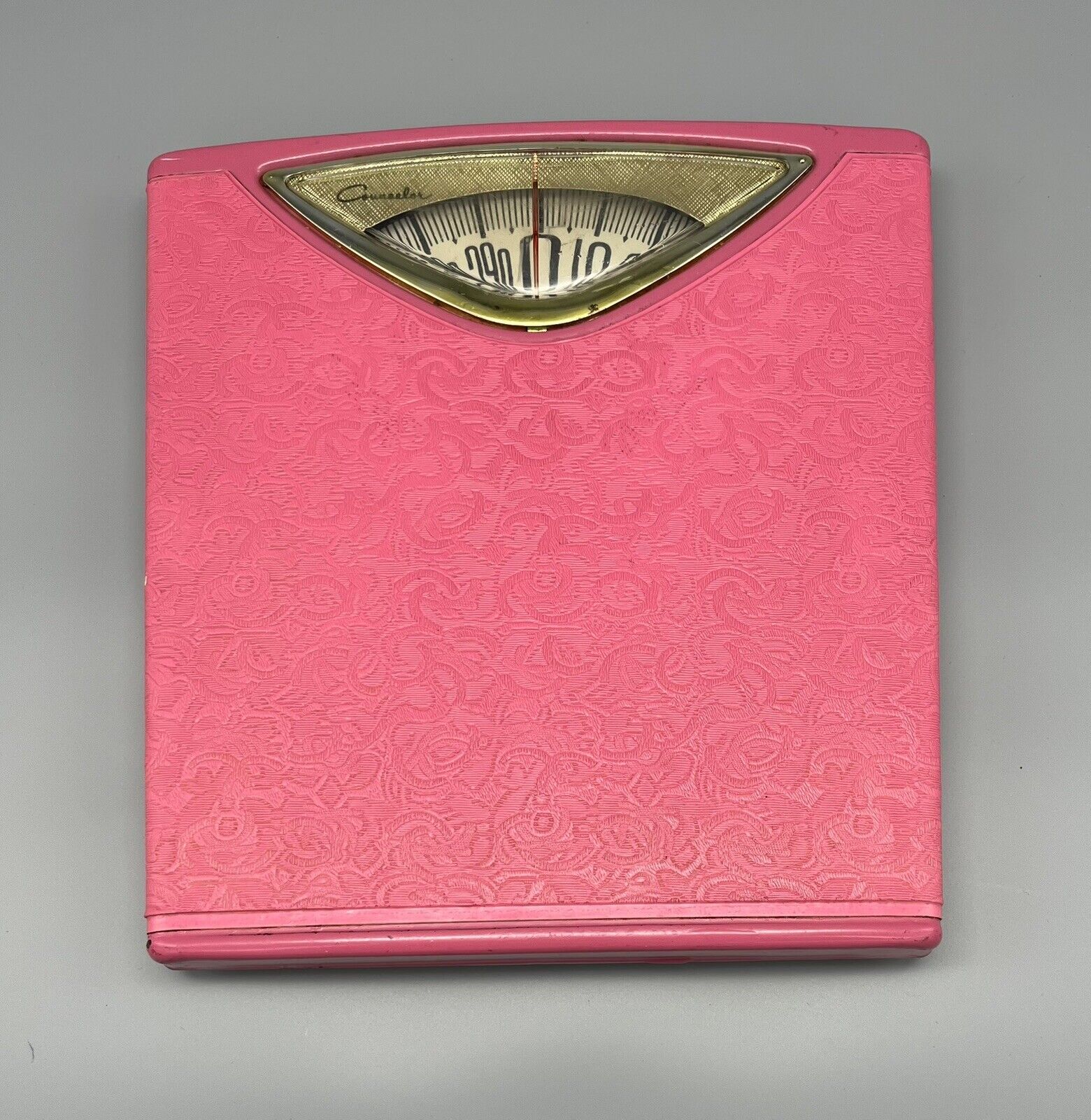 Vintage MCM Hot Pink and Gold Counselor Bathroom Scale The Brearley Company