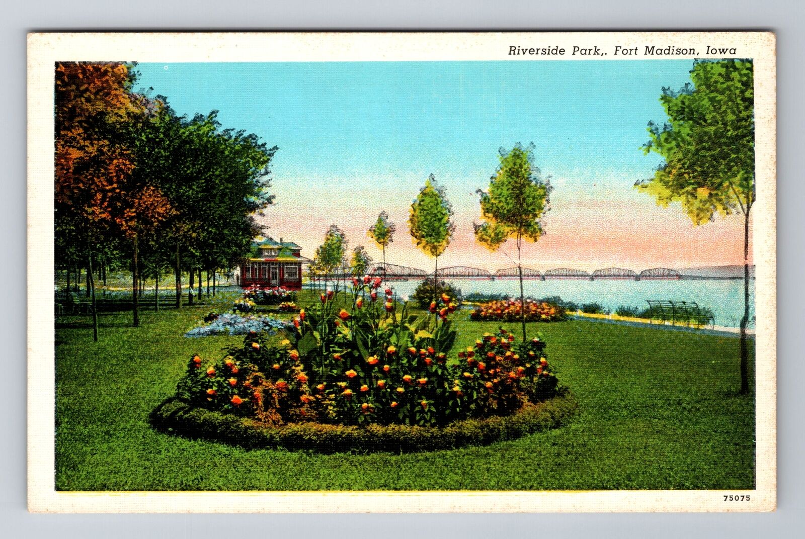 Fort Madison IA-Iowa, Riverside Park, Antique, Vintage Postcard
