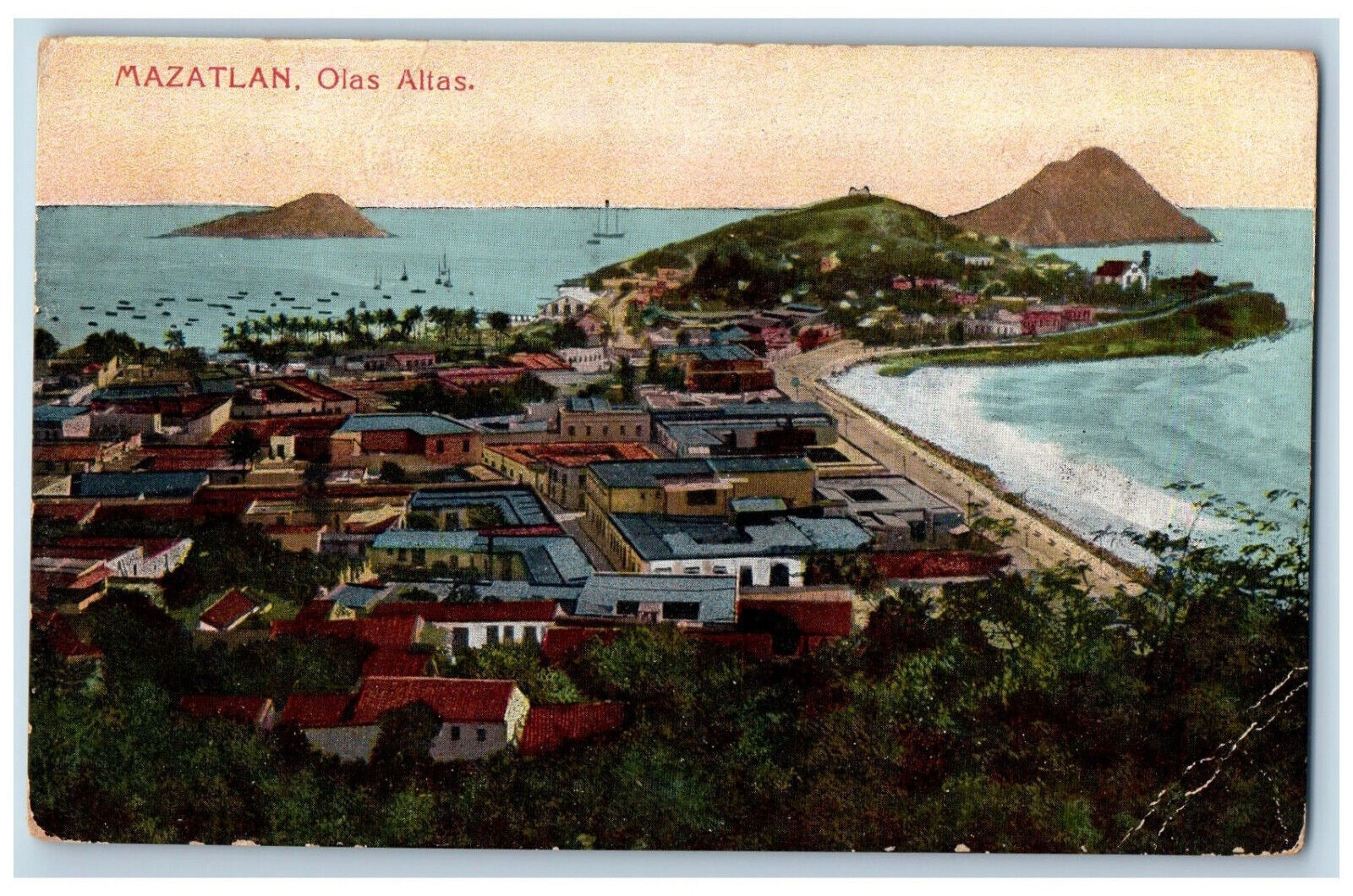Mazatlan Sinaloa Mexico Postcard Olas Altas River Hills View c1910 Antique