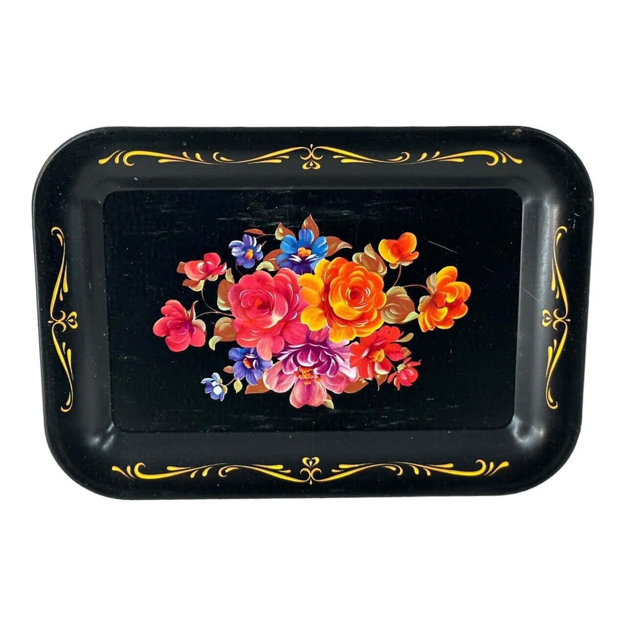 Floral Metal Tin Tray CHOOSE YOUR Snack Catch All Vanity Small Vintage