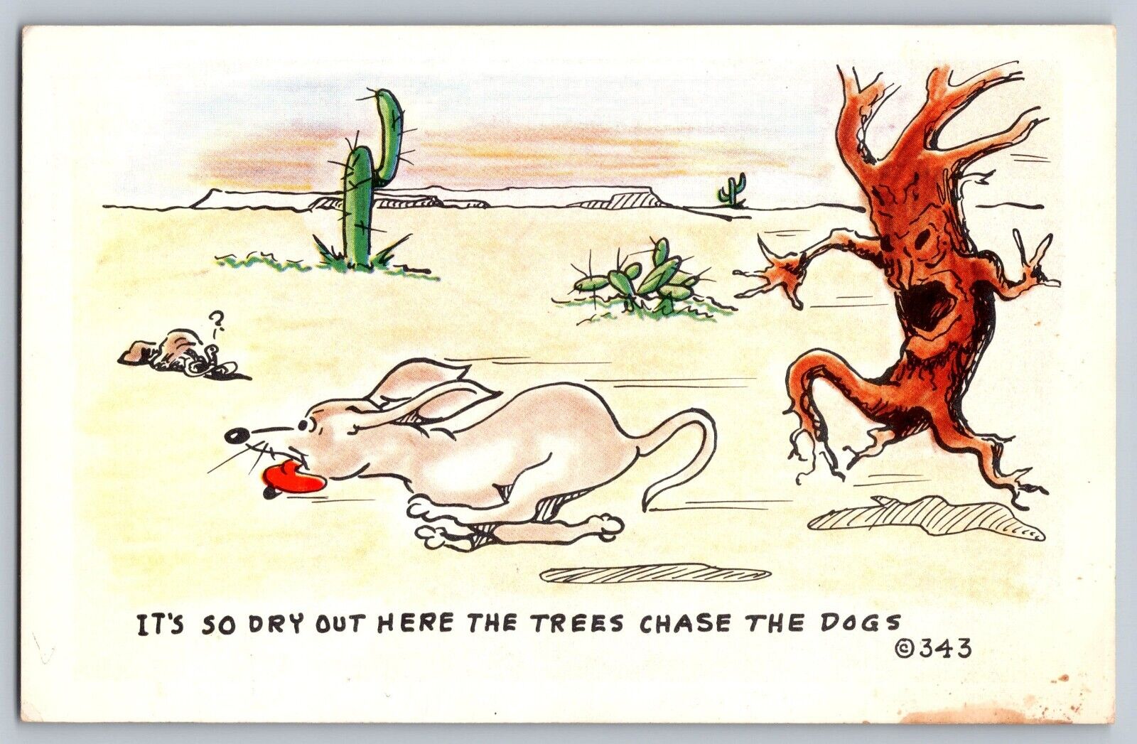 'Trees Chse the Dogs'  Kromekolor Postcard Humor by Noble, Colorado Springs