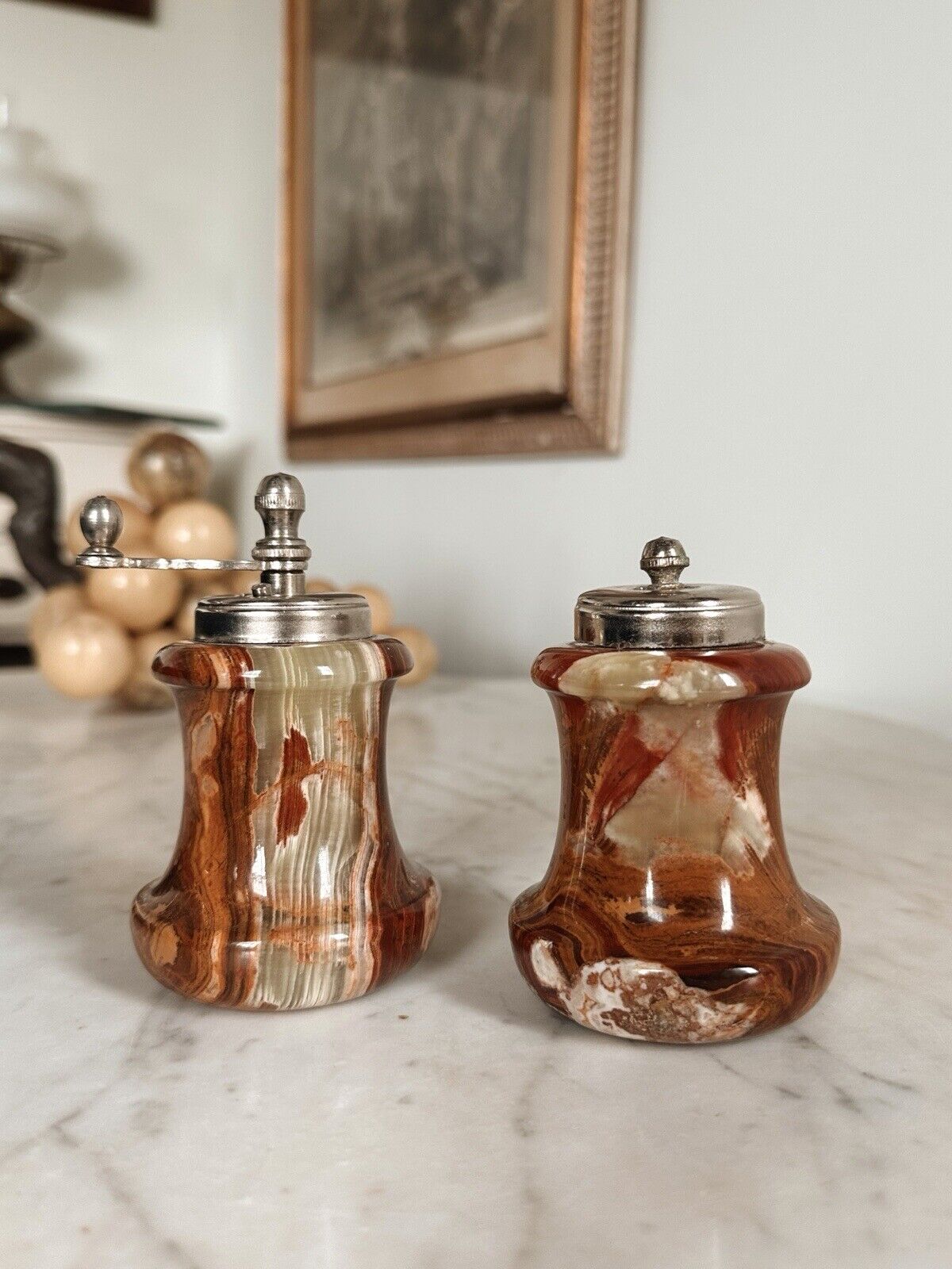 vintage italian onyx salt and pepper shakers