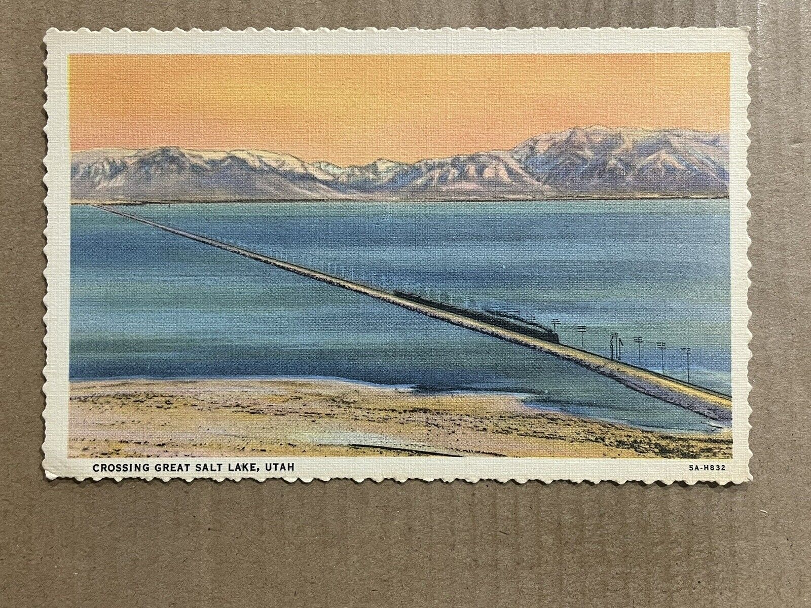 Postcard Great Salt Lake UT Utah Train Great Cut Off Railroad Vintage PC