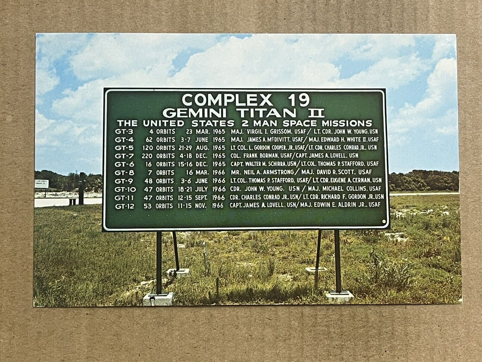 Postcard Florida FL NASA Gemini Titan Space Missions Sign Kennedy Space Center