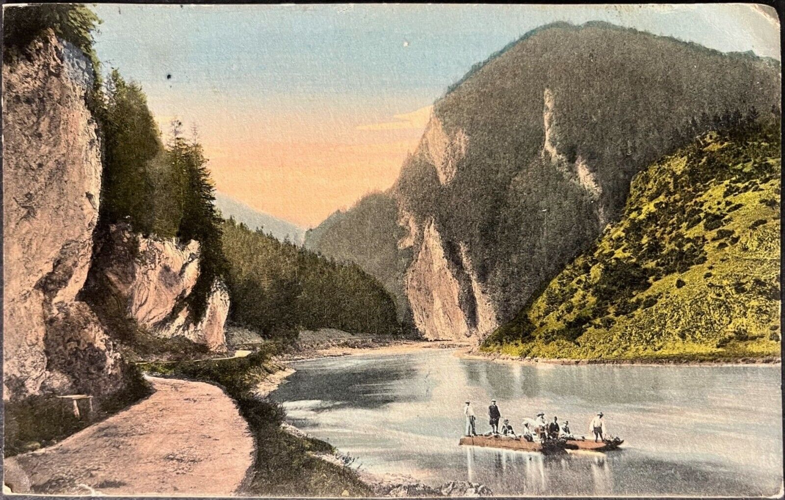 1907 Scenic PC Boat in river through mountain pass B. & v. C. G. 167