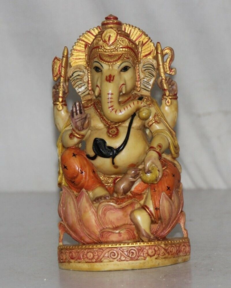 Vintage Resin Hand Painted Hindu Elephant God Ganesh Worship Statue, Figurine