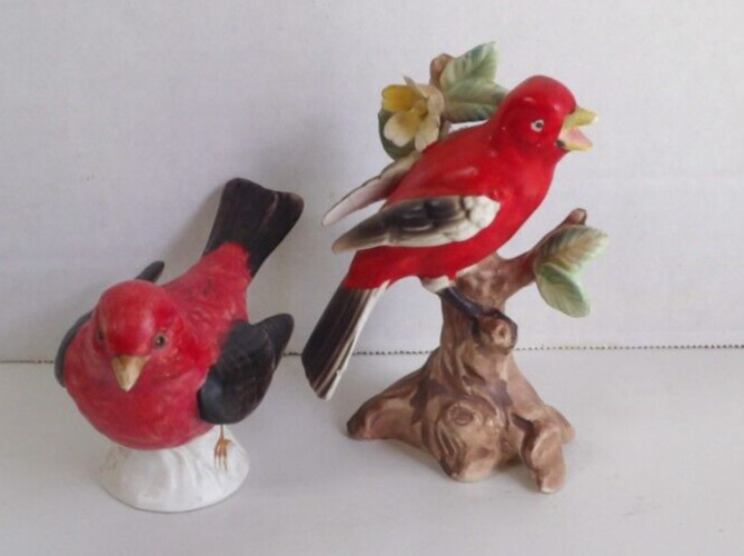 Scarlet Tanager Bird Lot Of 2 Beautiful Bright Red Color  Birds