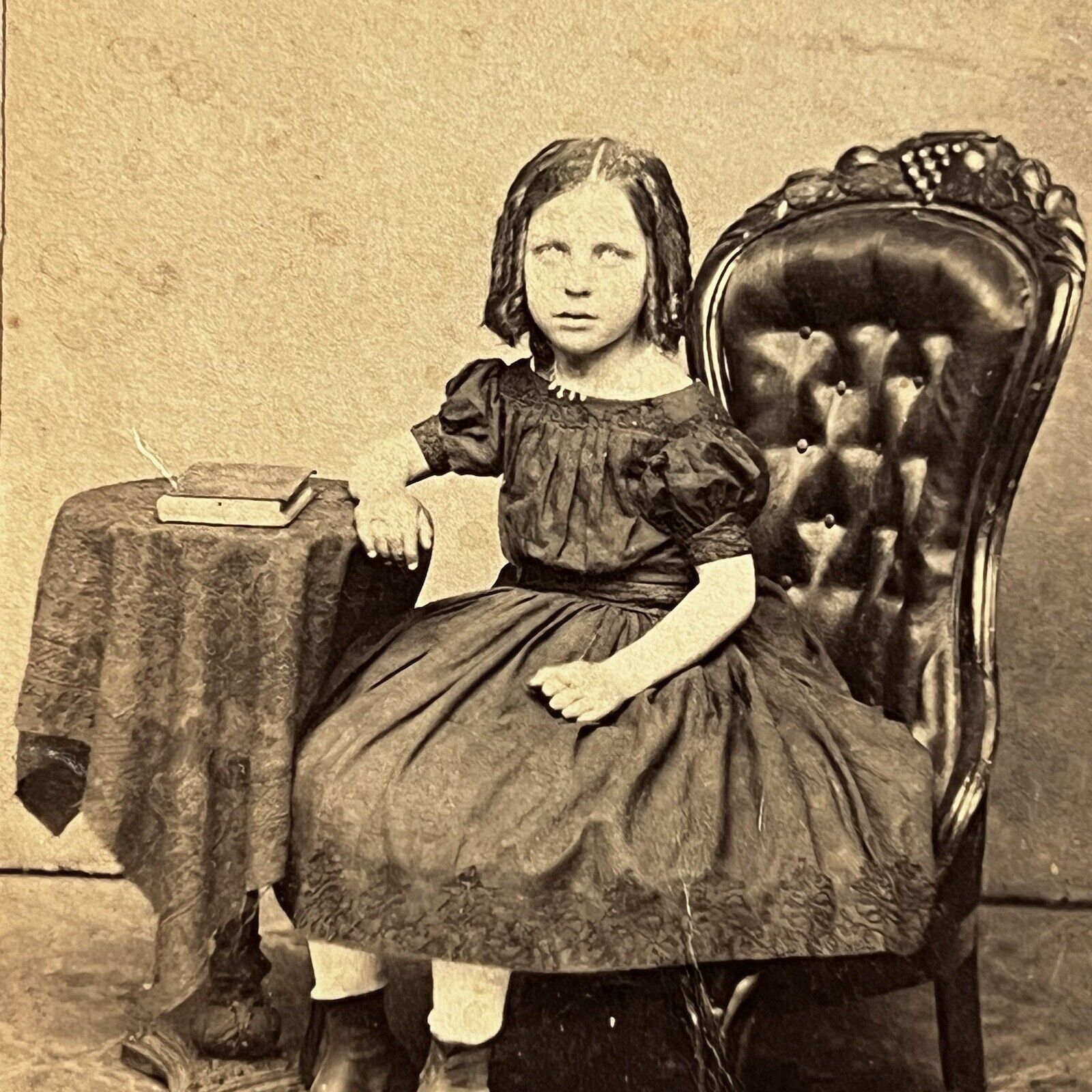 Antique CDV Photograph Adorable Spooky Eyes Little Girl Civil War Camden NY
