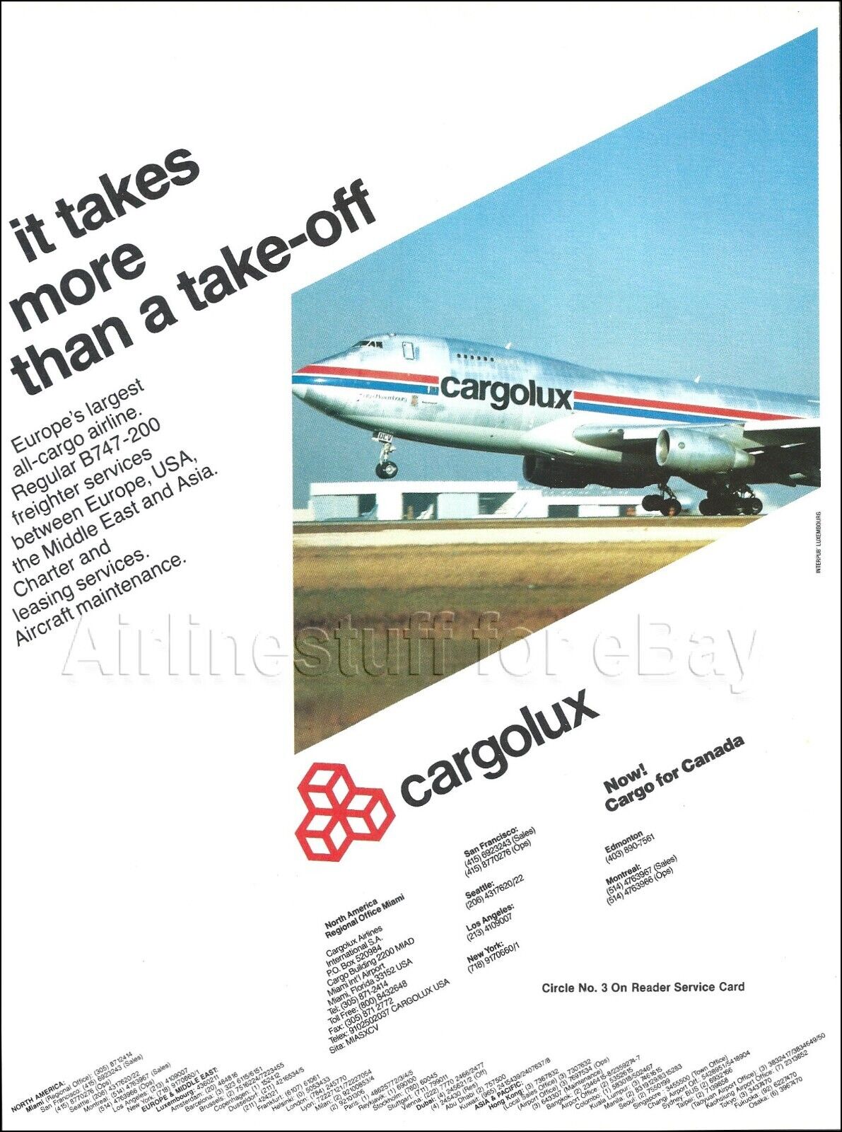 1990 CARGOLUX Boeing 747-200 FRIEGHTERS ad advert airlines LUXEMBOURG