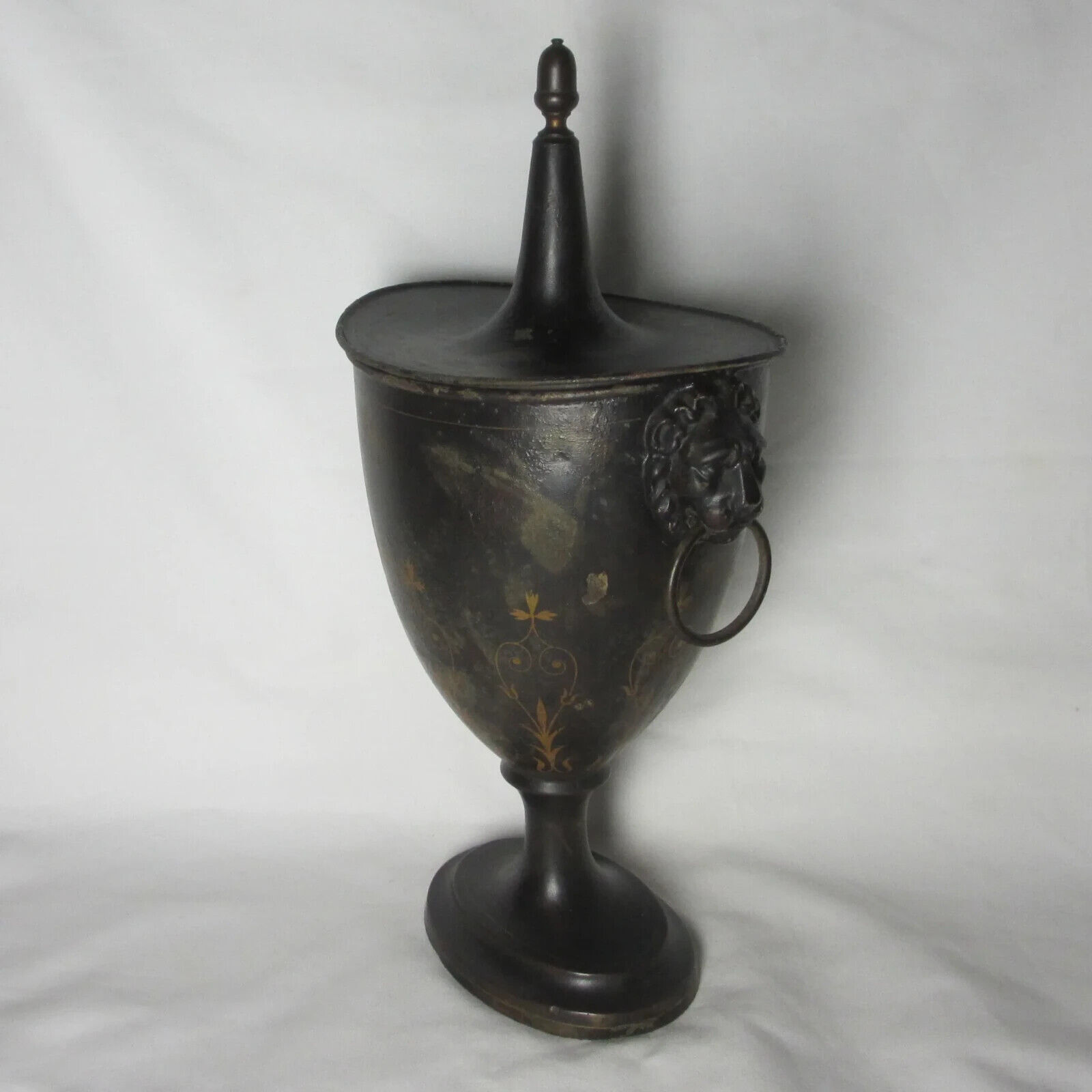 Antique Pontypool Toleware Chestnut Urn Jar Lion Handles 1790s Very Rare