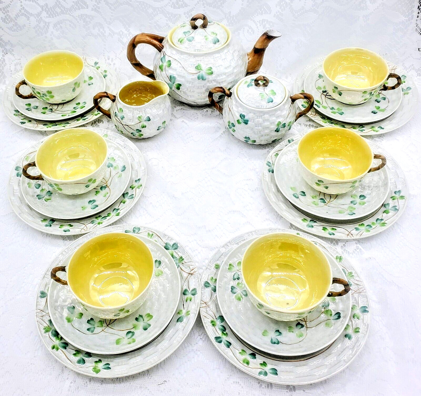 Vintage 1942 SHAMROCK Clover Chikaramachi Lusterware Tea Set -Service for 6