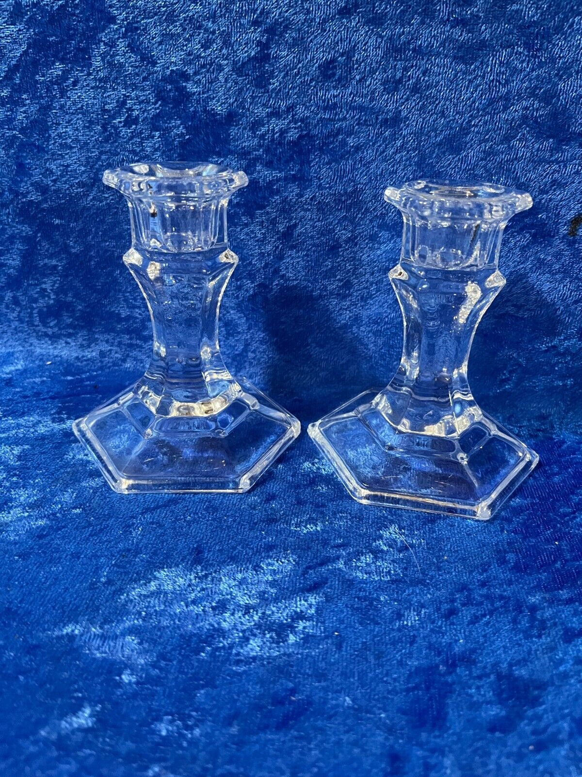 Vintage Pair Clear Glass Taper Candle Holders Candlesticks 4\