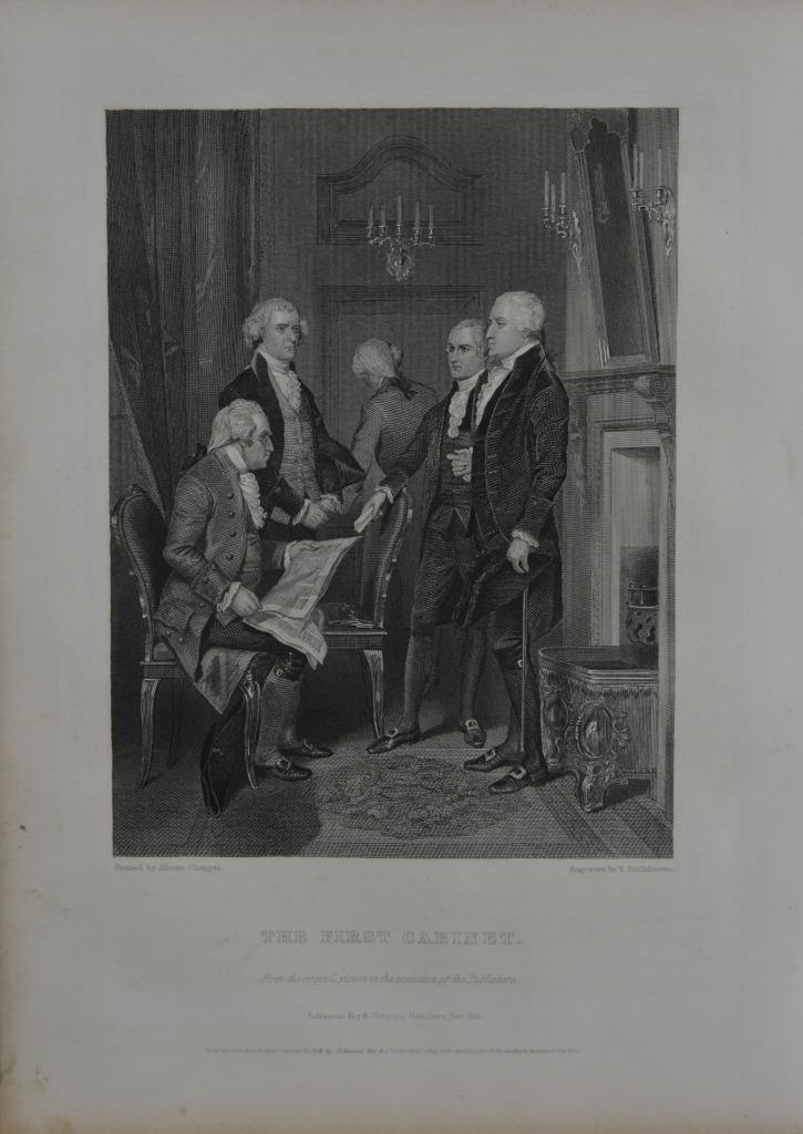 Antique Engraving Founding Fathers Washington's Cabinet Original 1857