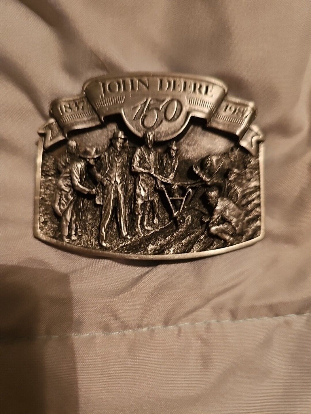 VTG JOHN DEERE 150TH Silver Plated Belt Buckle Serial Numbered