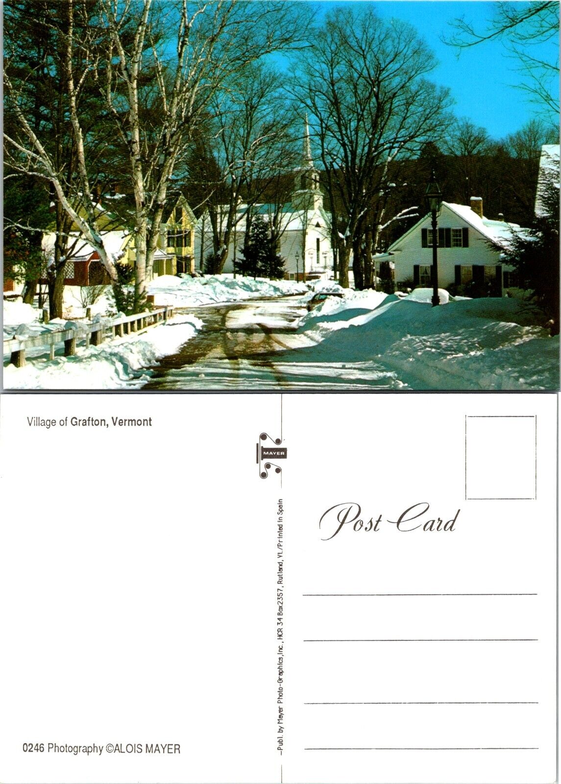 Vermont Grafton Village Church Winter Birch Tree Vintage Postcard