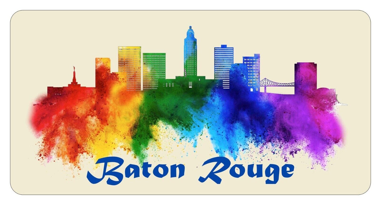 Baton Rouge LA Skyline Watercolor Art Car Truck License plate