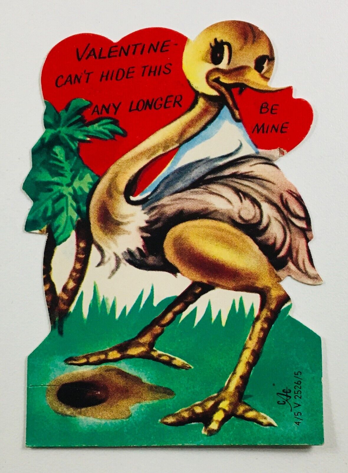 Vintage Valentine Card Ostrich