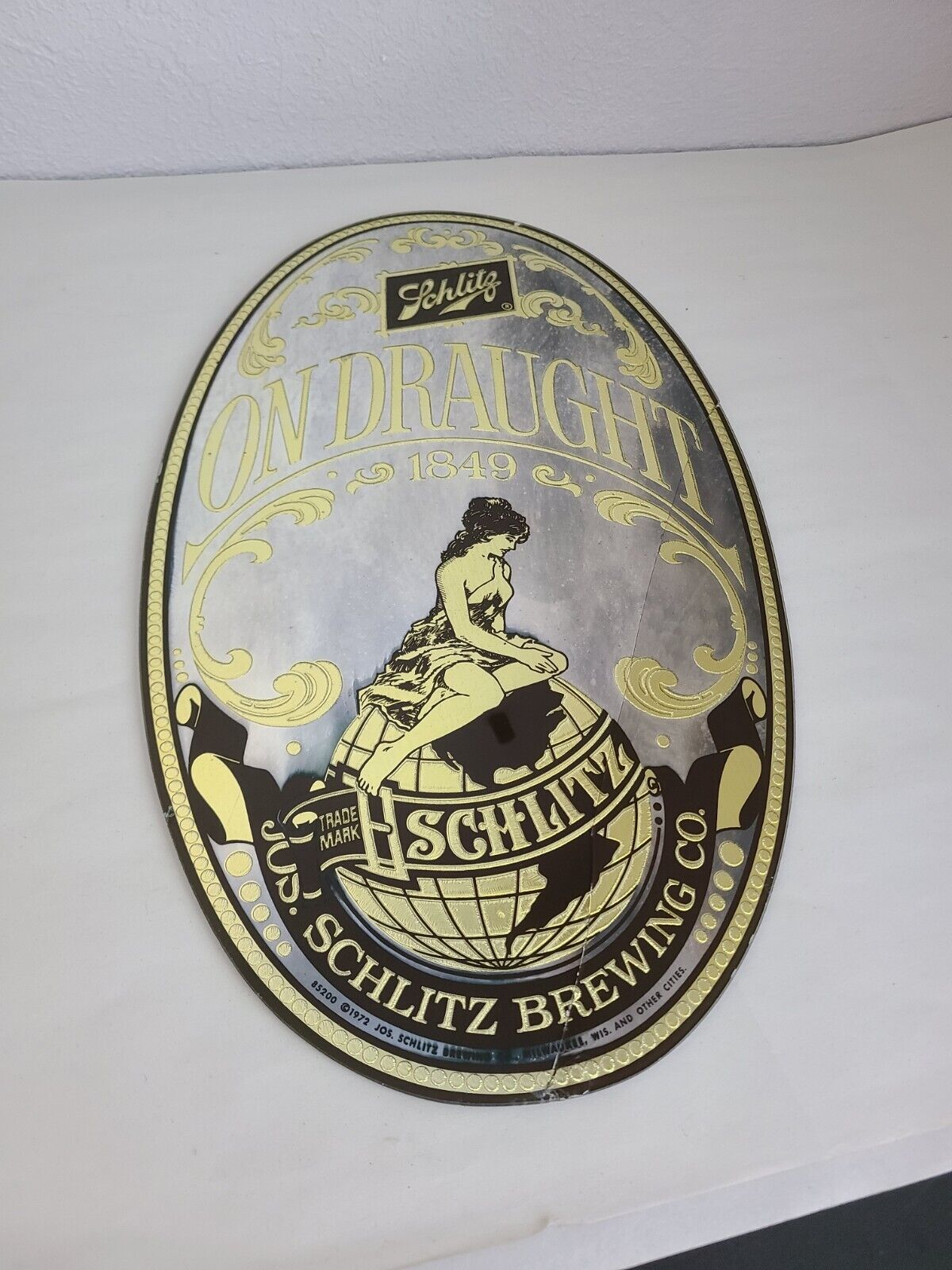 Vintage Rare SCHLITZ Mirror Bar Advertising Alcohol Sign 1972 On Draught, Read