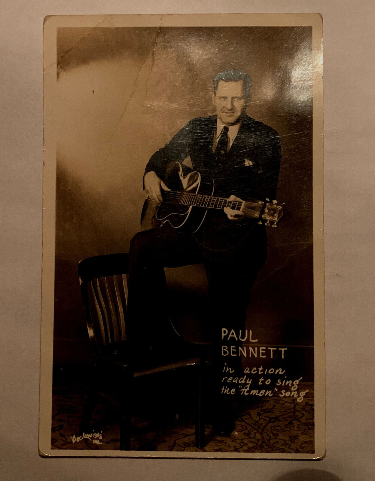 Antique Real Photo Postcard (RPPC) Paul Bennett Musician Amen Song