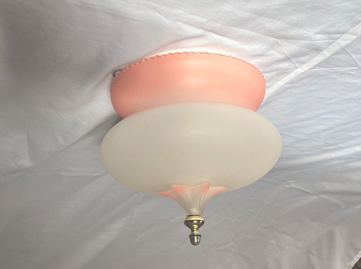 Vintage Italian Glass Pink And White Ombré Ceiling Light