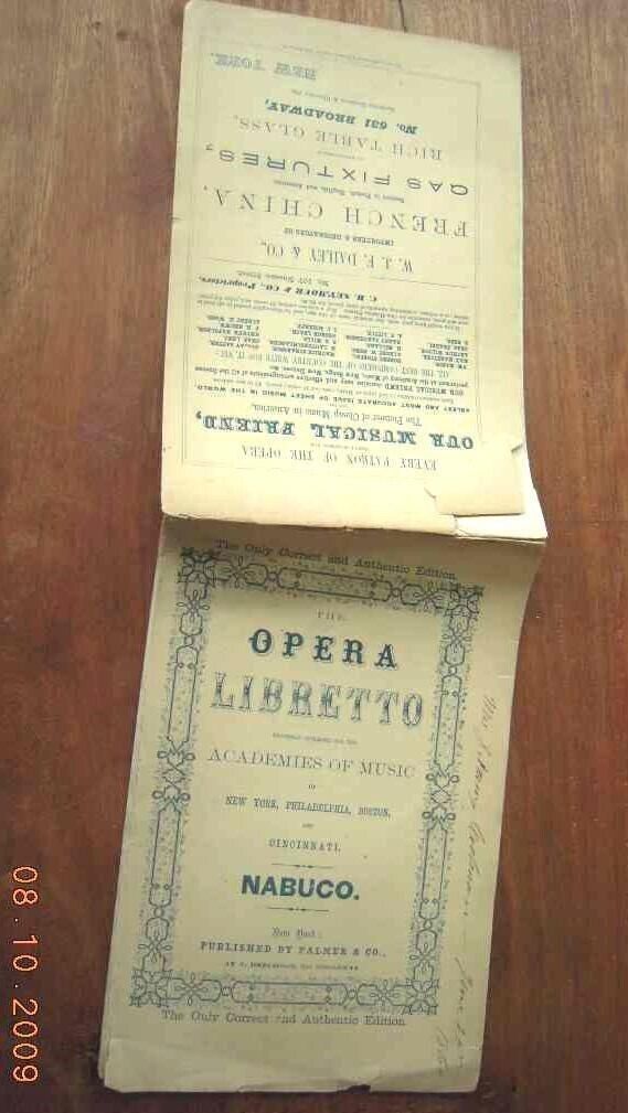 1859 antique OPERA LIBRETTO NABUCO academy music THEATER PROGRAM
