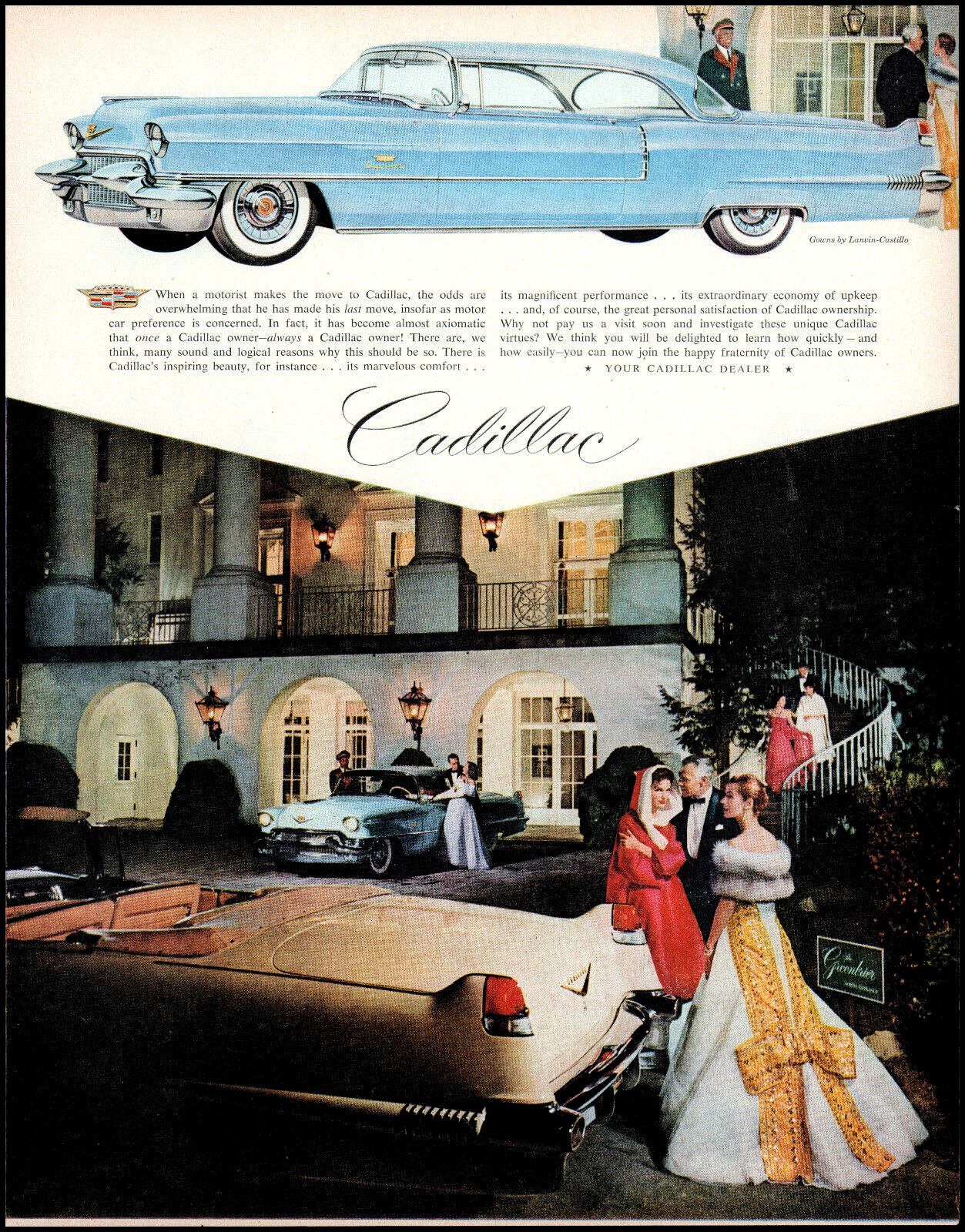 1956 Cadillac Car Lanvin-Castillo gowns The Greenbrier photo print ad  adL23
