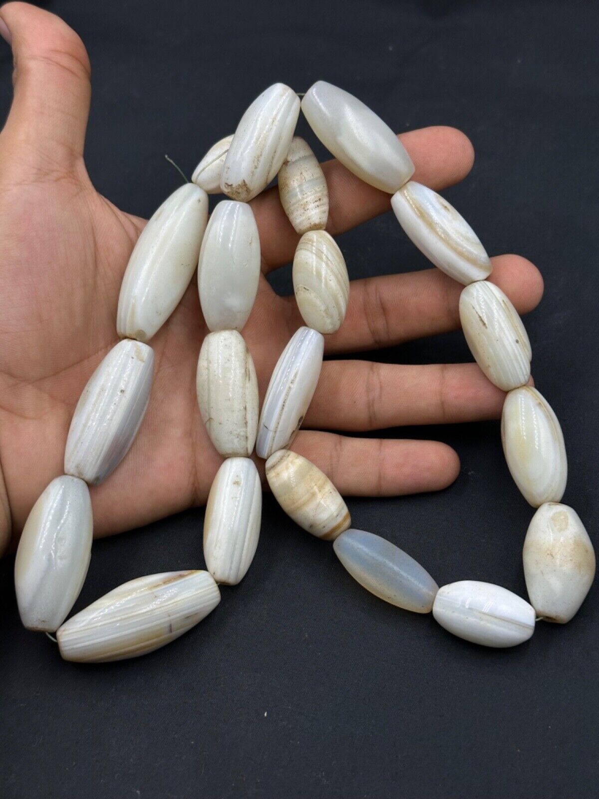 20 pic old ancient antique old white agate stone beads necklace Nepali beads