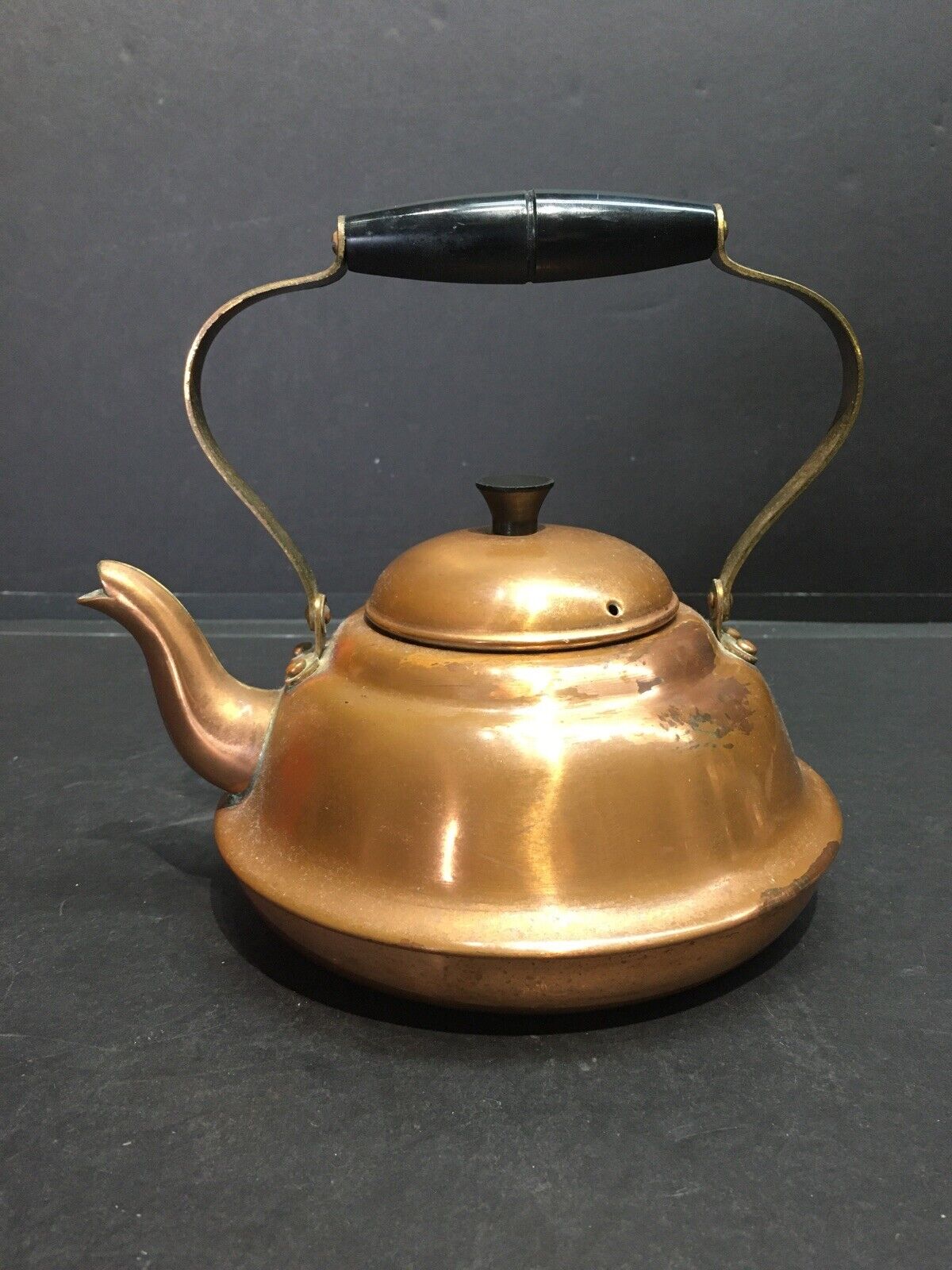 Vintage Antique B&M Portugal Douro Copper & Brass Teapot w/ Handle & Lid