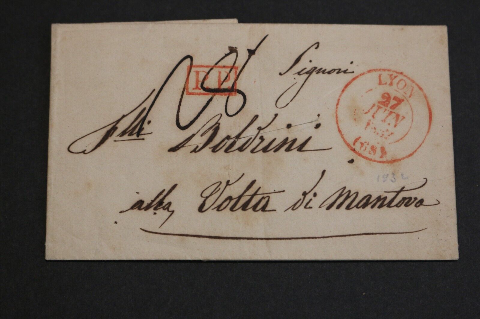 Vintage 1832 Original 1 Sheet Letter/ Folded Envelope No Stamp- Lyon/ Volta