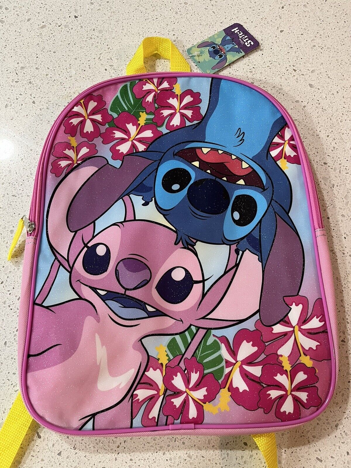 Disney Stitch and Angel Large Glittery Shiny Backpack NWT