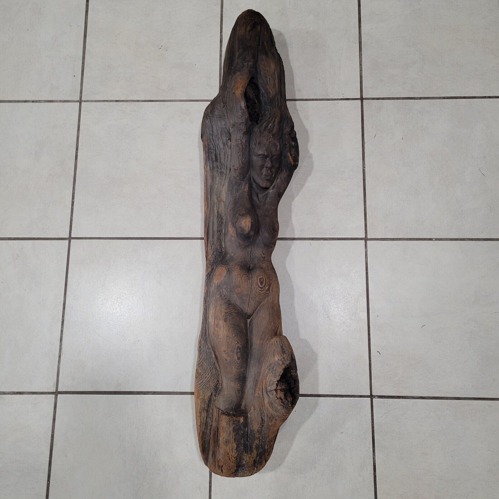 Vintage Hand Carved Driftwood Woman Female Figure 35\