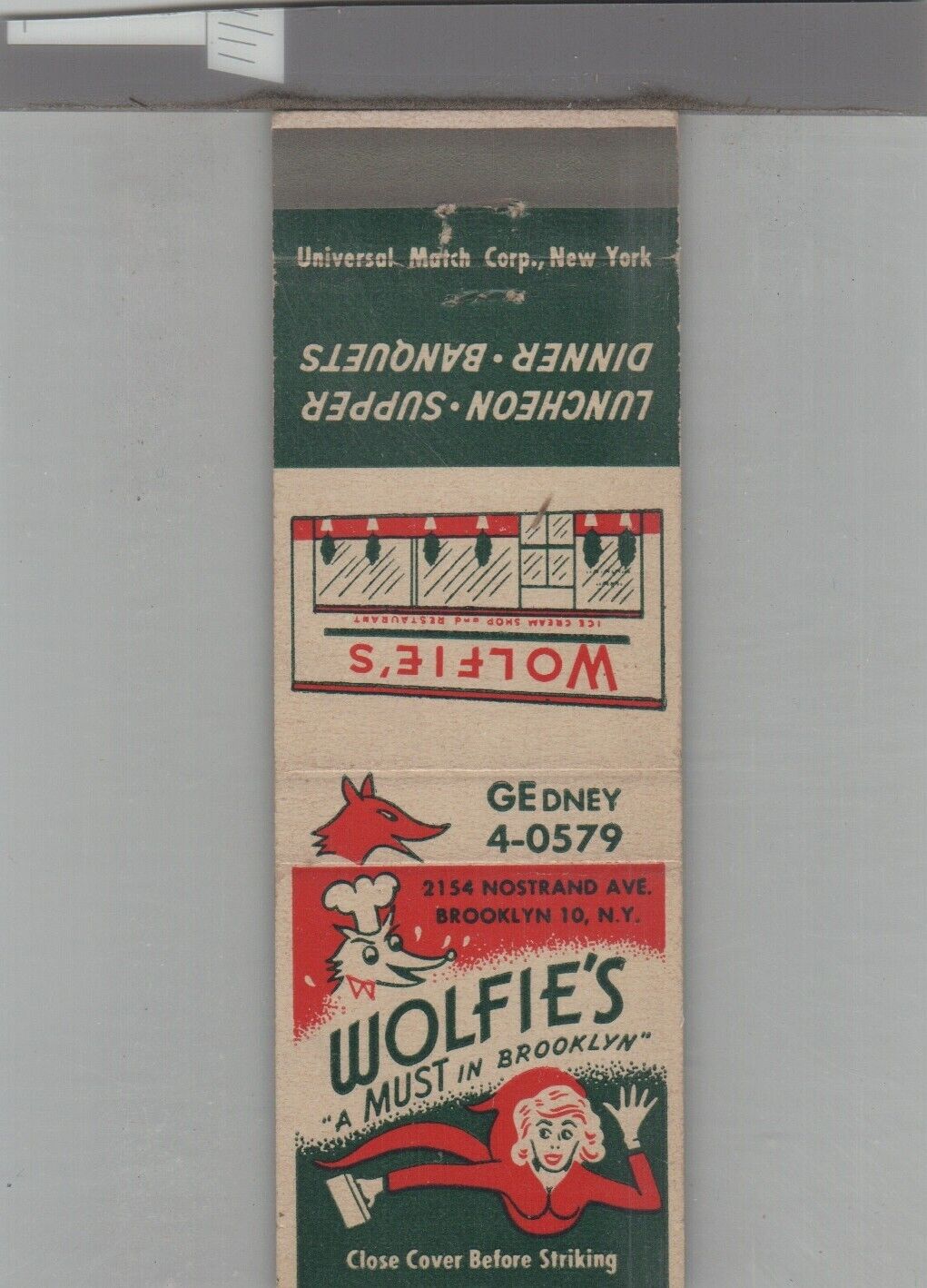 Matchbook Cover Wolfie\'s Restaurant Brooklyn, NY