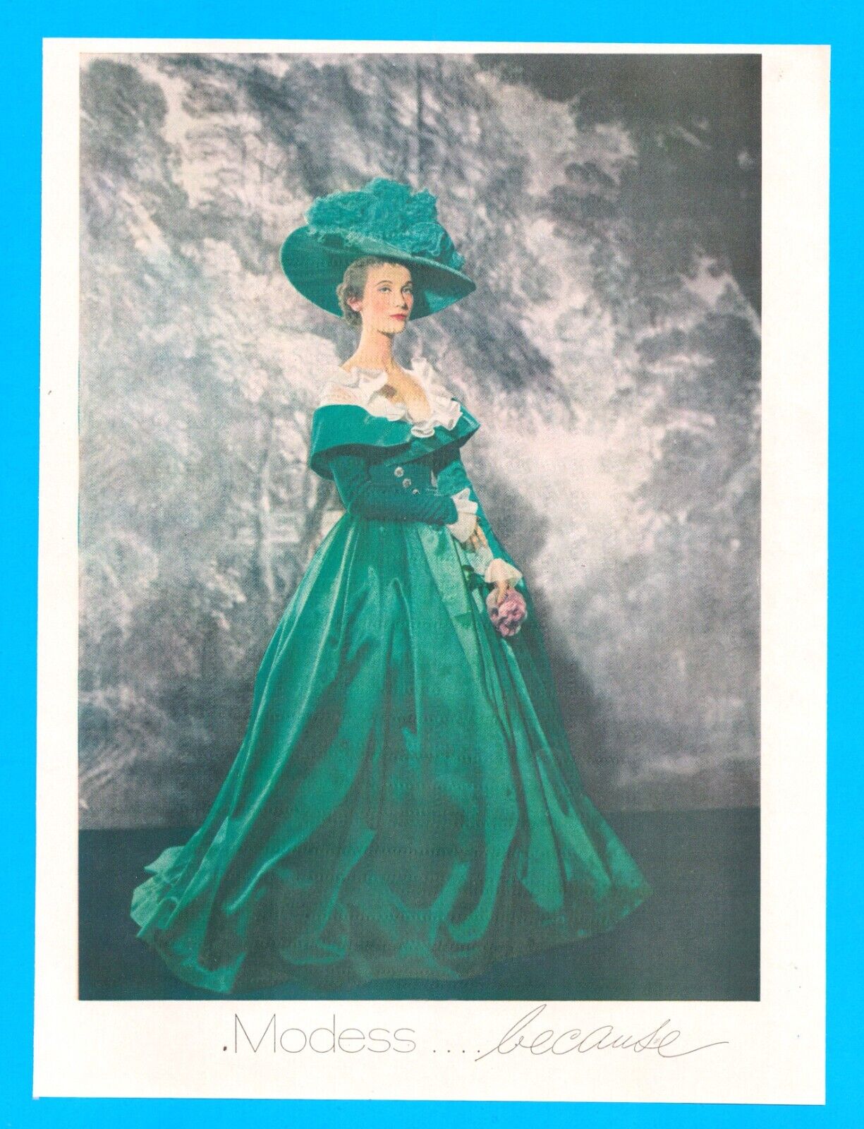 1952 MODESS feminine napkins vintage PRINT AD ladies sanitary beautiful dress