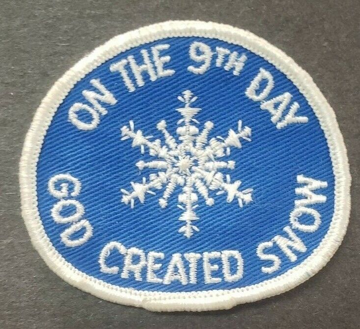 Vintage On the 9th Day God Created Snow 1970\'s Hat Jacket Shirt Patch Snowmobile