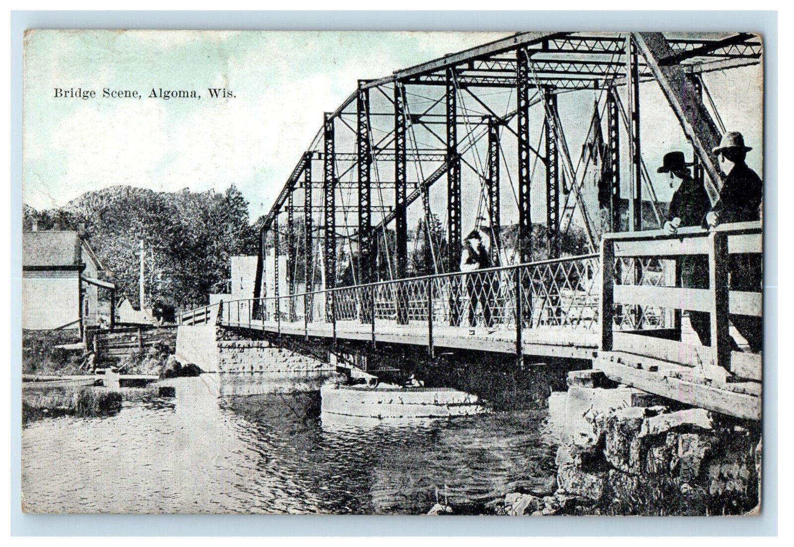 1922 Bridge Scene, Algona, Wisconsin WI Posted Antique Postcard