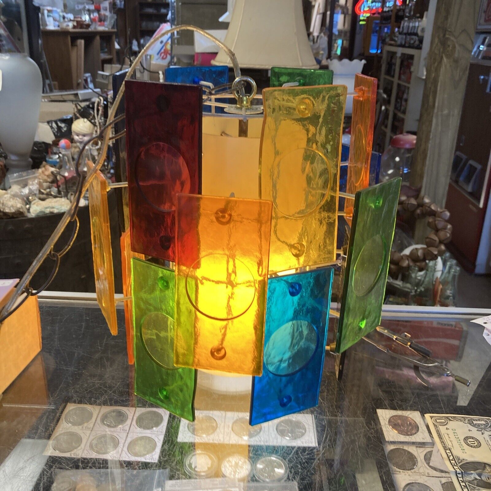 Colorful Vintage 60s/70s MCM Multi Color Lucite Panelled Lamp