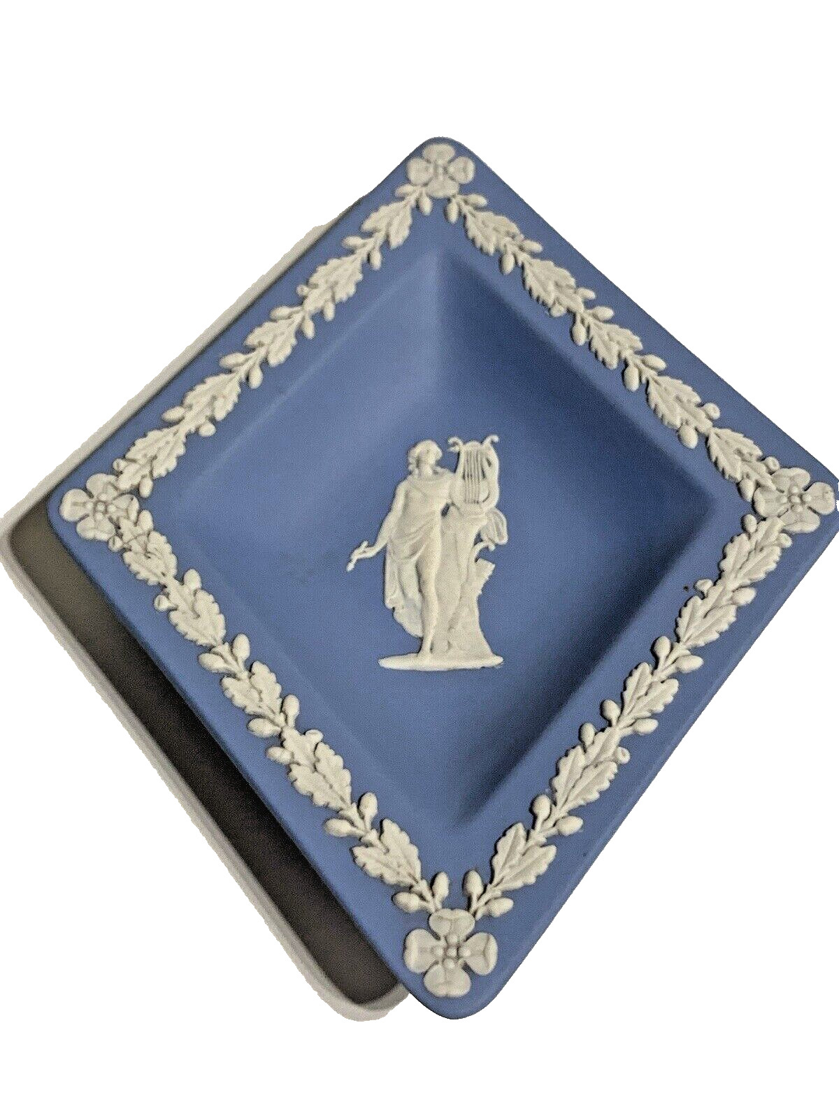 Vintage Wedgwood Jasperware Trinket Dish Blue & White Goddess Harp + Bonus Vase