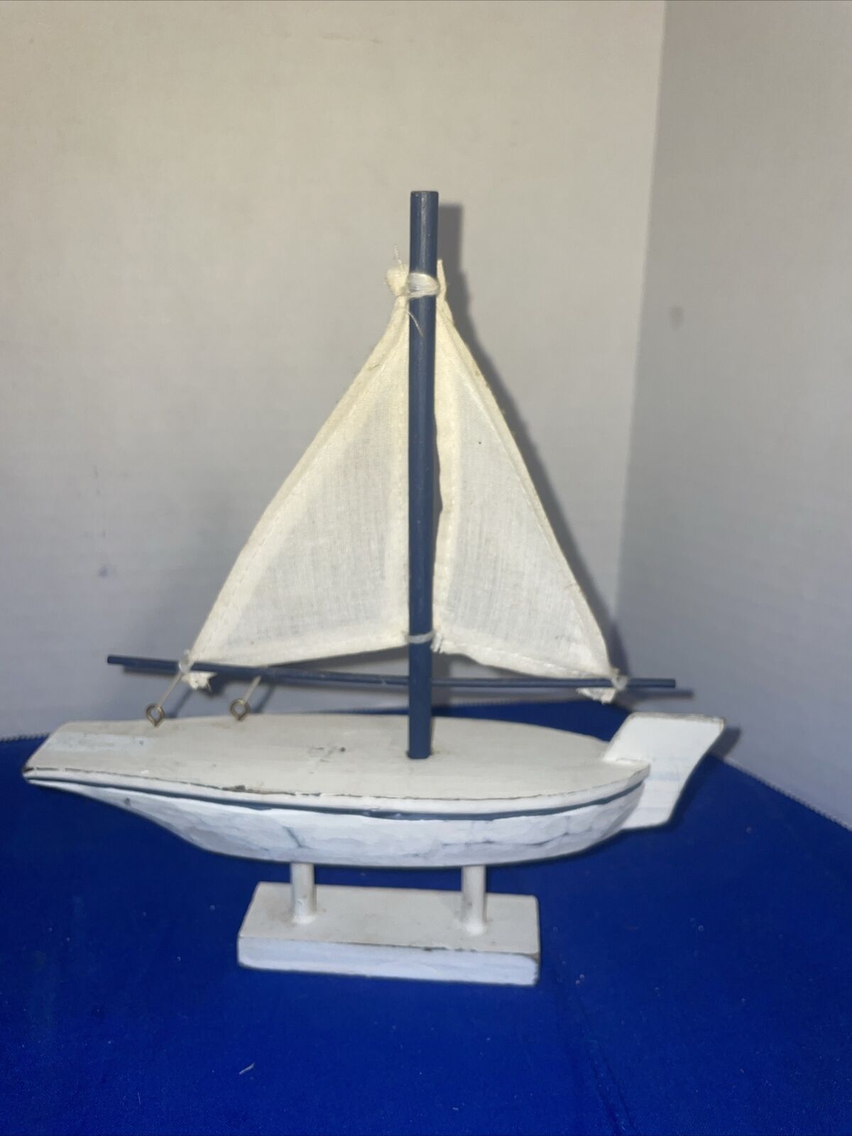 Simple Vintage Wooden Sailboat - 8” Tall X 7.5” Long - Estate Find
