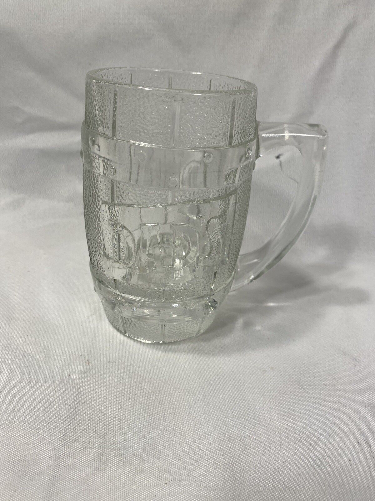 DADs barrel shaped clear glass smaller beer mug 