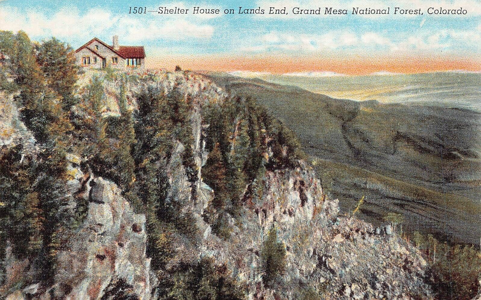 Grand Mesa CO Colorado Shelter House Lands End Observatory Vista Vtg Postcard B9