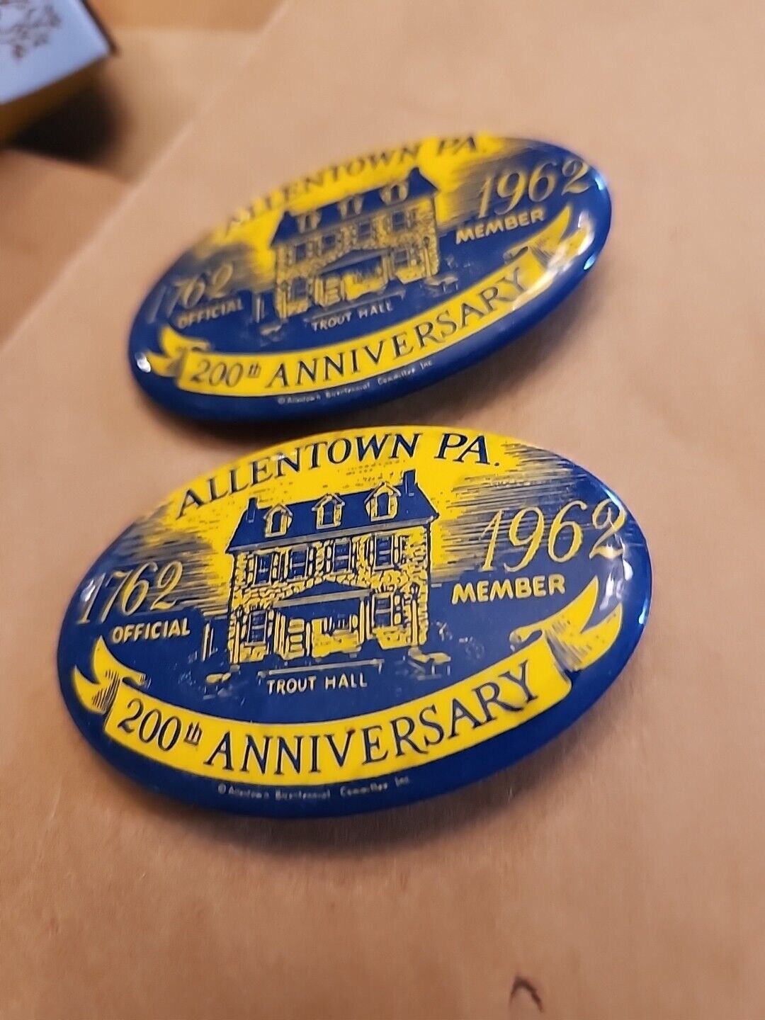 Vintage 1962 Allentown PA 1762-1962 200th Anniversary Pinback Pin Qt2