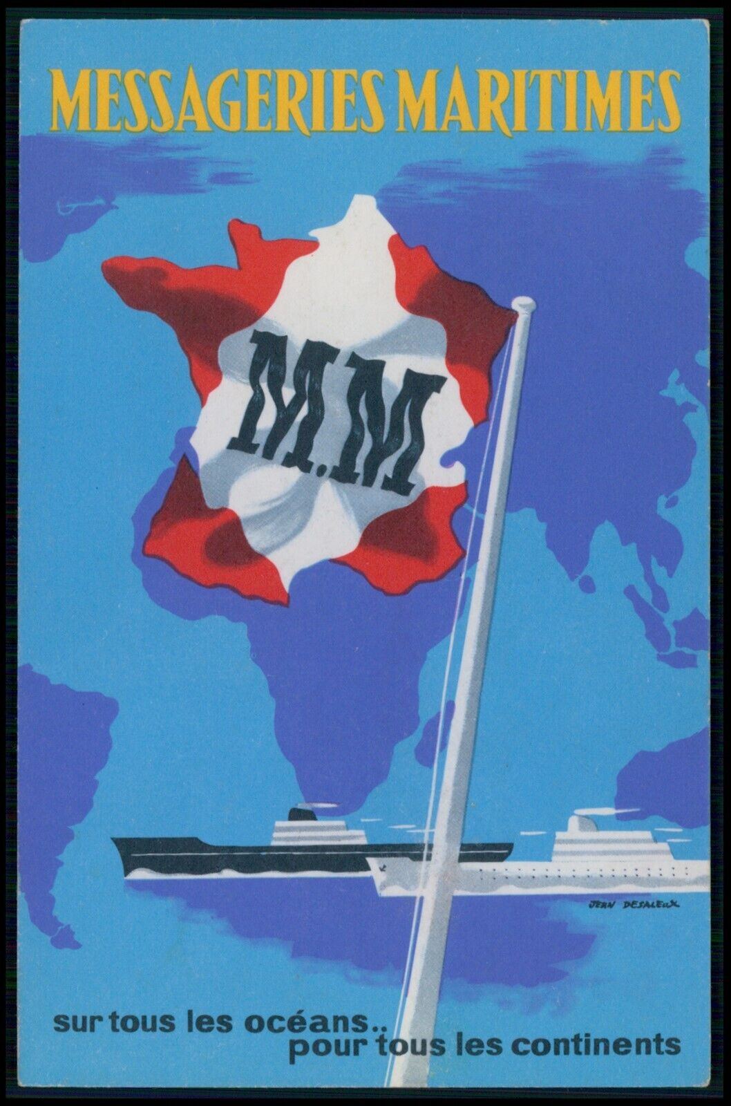 advertising MM Line Messageries Maritimes Ship World old 1950s poster postcard