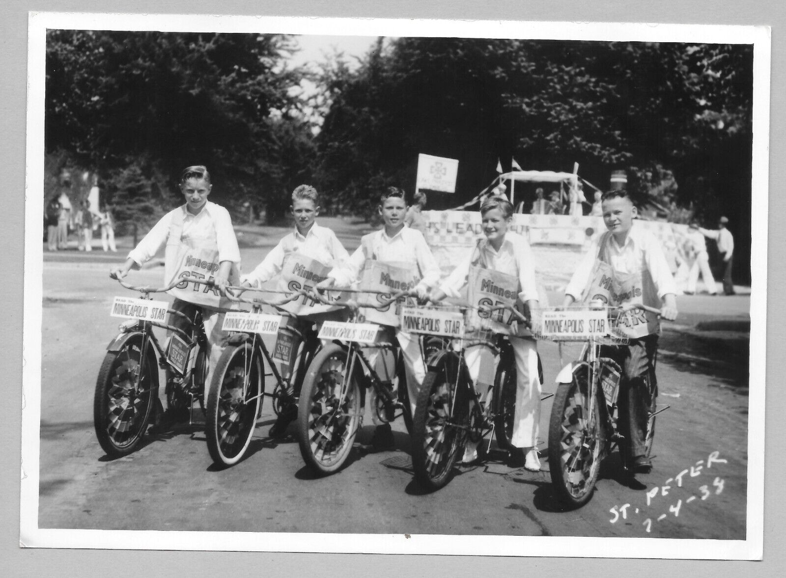 Newsboys Minneapolis Star News Papers Boys on bicycles July 4, 1938, Parade 