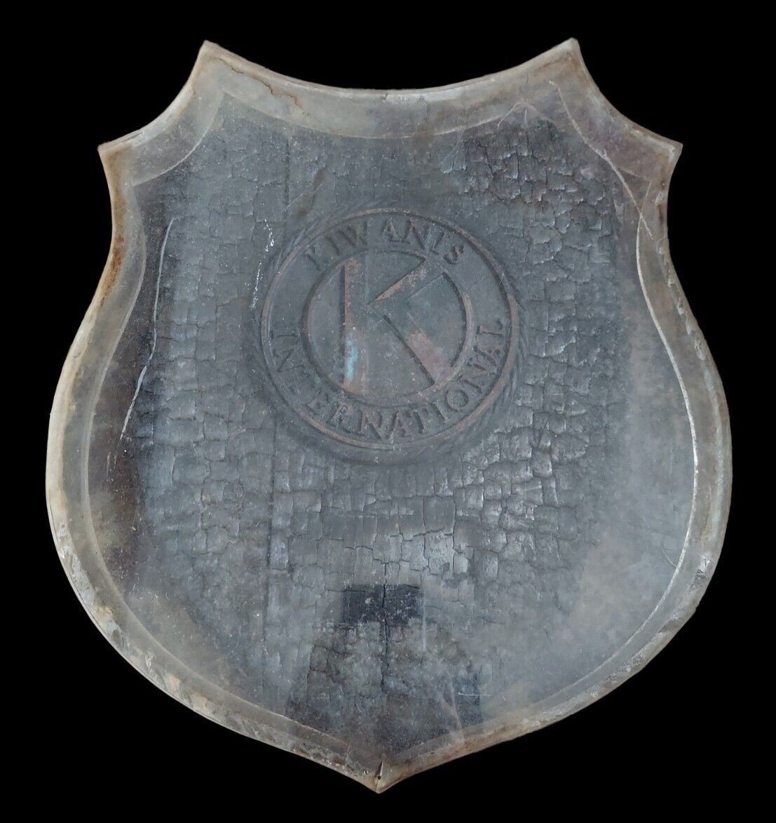 Kiwanis International Building Plaque burnt and preserved  in lucite case